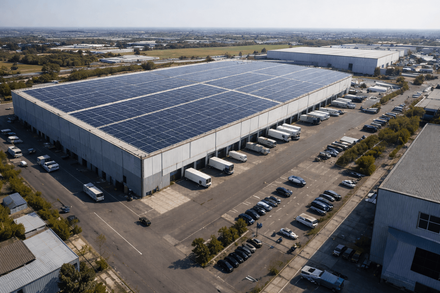 Cobertura industrial com instalação solar fotovoltaica
